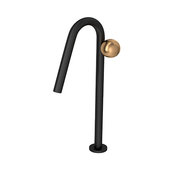 Torneira Mesa Bivolt Lavatorio Bica Alta Orbe Black Matte e Gold Matte 1189.BL.MT103.GLMT
